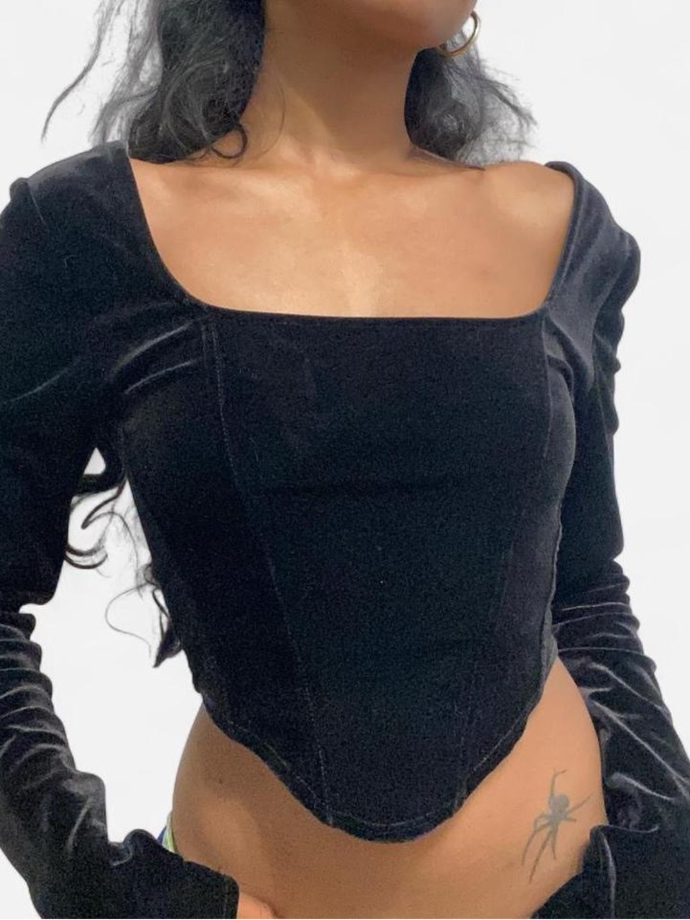 H&M Black Velvet Square Neck Crop Top